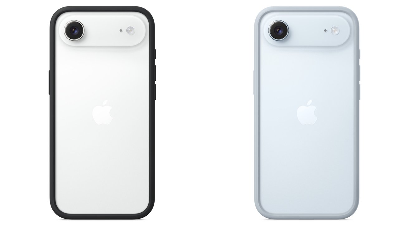 Hai điện thoại thông minh có mặt sau màu trắng và camera đơn phía sau, một chiếc có viền màu đen và chiếc còn lại có màu xám nhạt, có logo ở giữa.