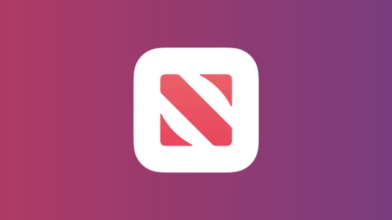 Red stylized capital N inside a rounded white square on a gradient purple background.