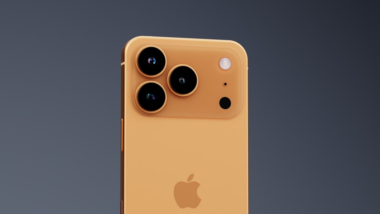 A gold smartphone with three rear cameras and a flash, shown from the back against a dark background.