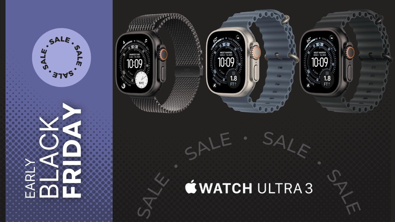 Three Apple Watch Ultra 3 styles with text about an early Black Friday sale.