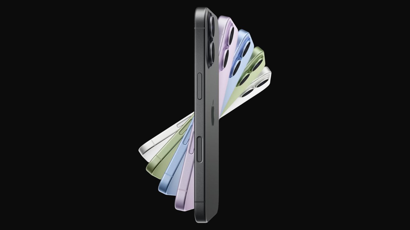 Smartphones displayed in various colors, stacked and fanned out, showcasing their sleek design and dual cameras, against a black background.