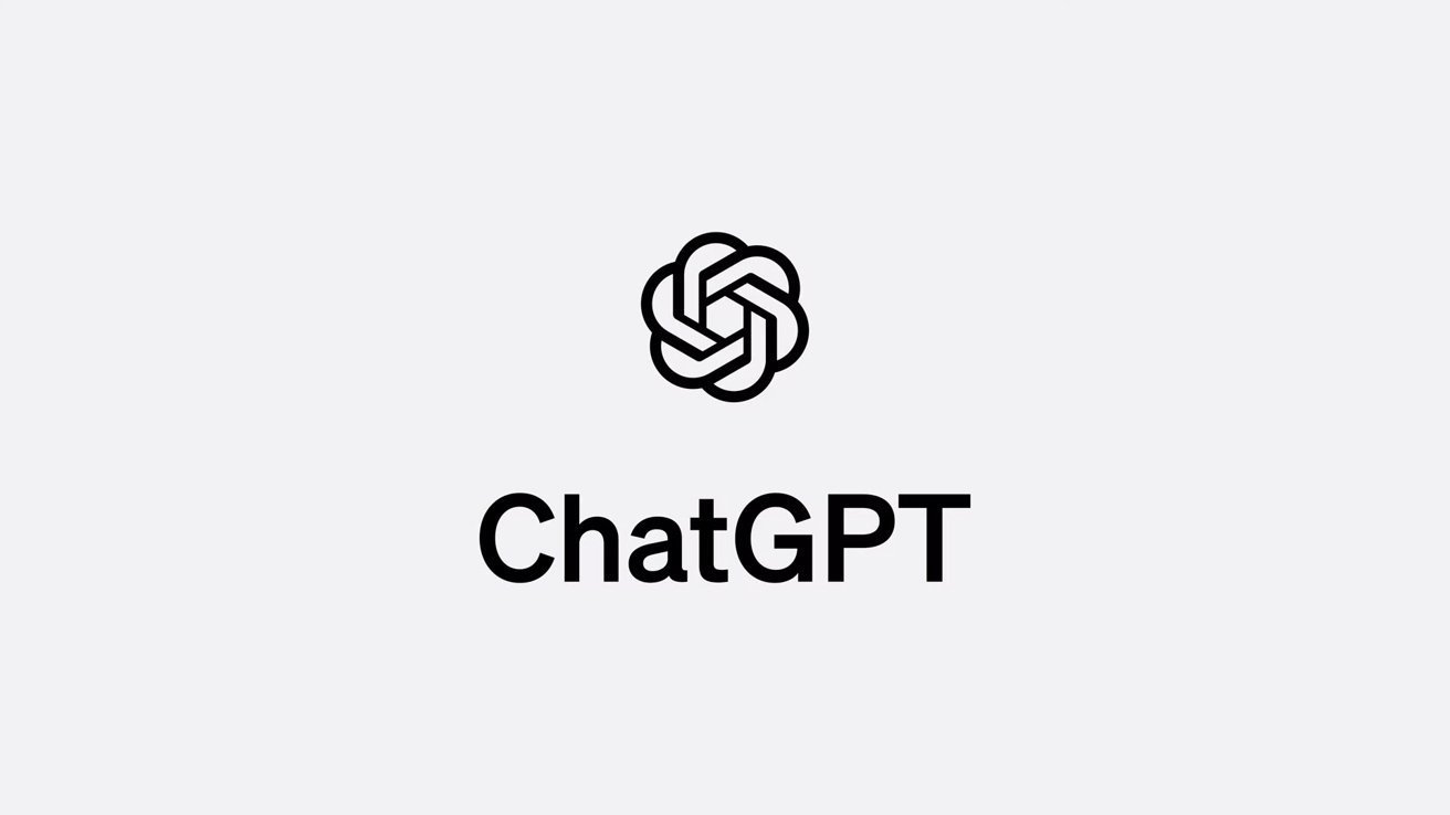 Minimalist ChatGPT logo: a black interlocking knot symbol centered above bold black text reading ChatGPT on a light gray background