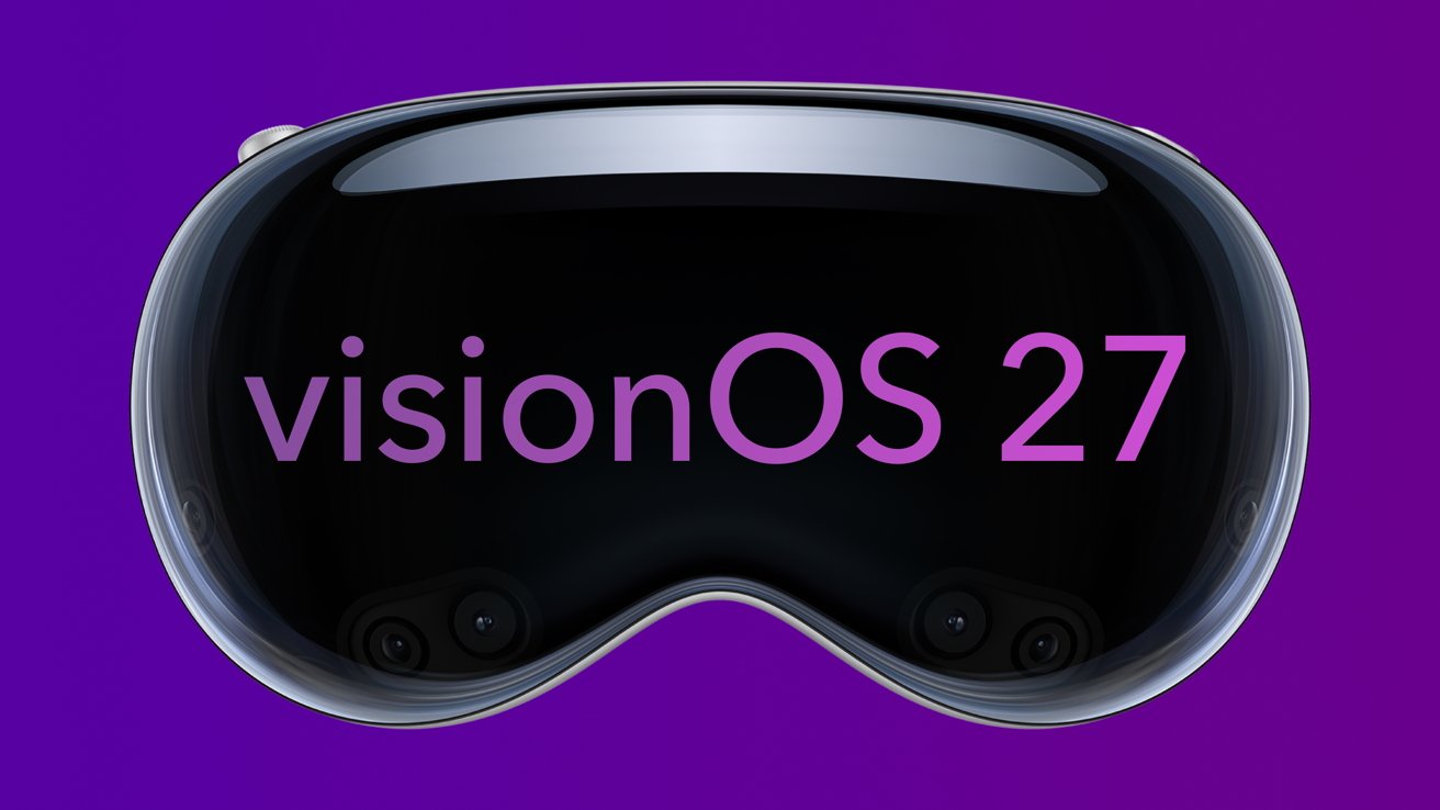 Apple Vision Pro's front glass with the letters 'visionOS 27' superimposed on the front