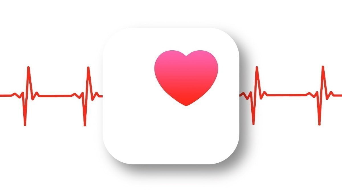 Pink heart icon centered on white rounded square, overlaid on a red heartbeat ECG line stretching horizontally across a white background, symbolizing heart health monitoring