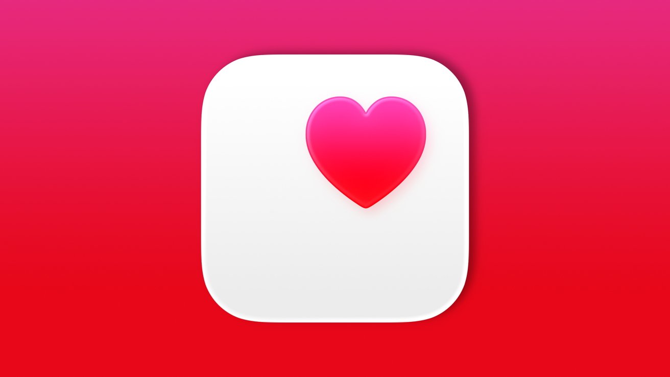 The Apple Health icon featuring a heart in a white square, set against a red-pink gradient background