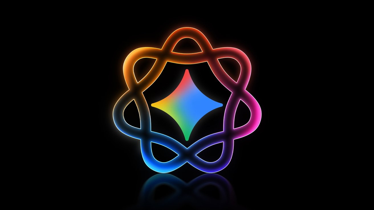 Glowing multicolored loop in atomic style surrounding a soft iridescent diamond shape on a black background with subtle reflection below an abstract symbol