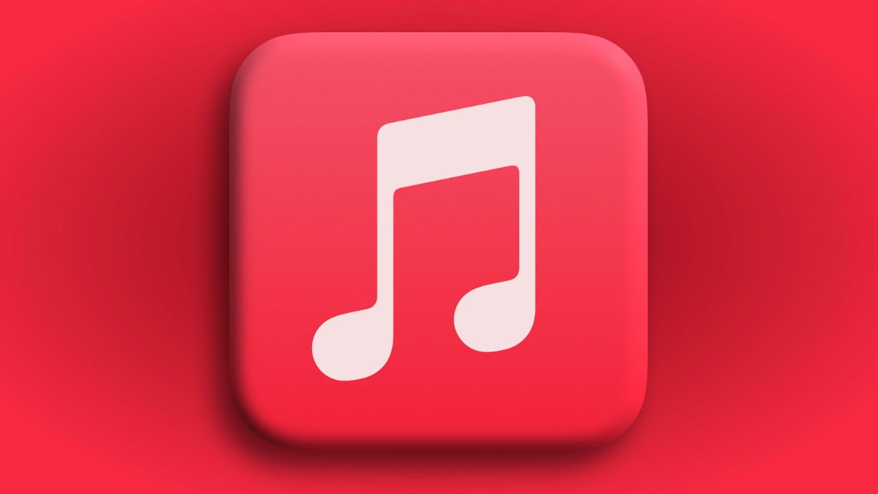 Pink musical note icon centered on a rounded red square button with soft shading, set against a red background, representing a digital music or audio app logo