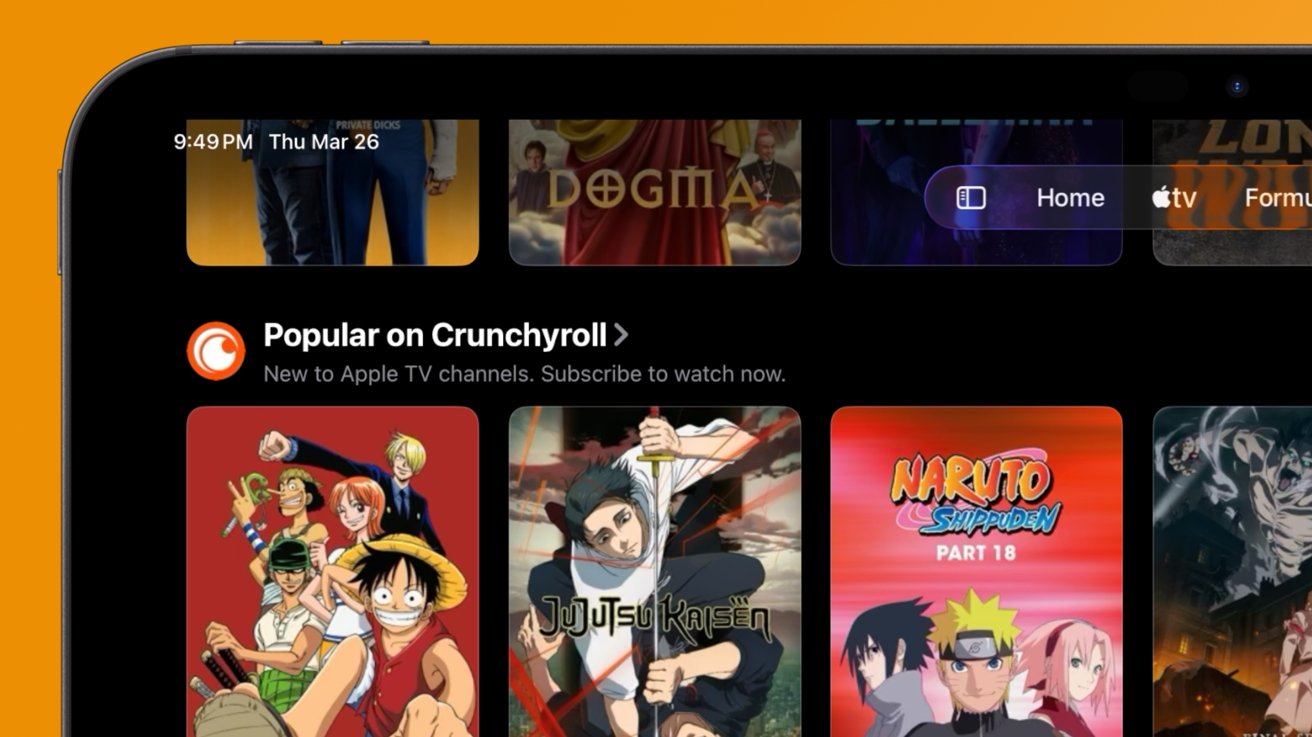 An ad in Apple TV showing Crunchyroll as an available channel