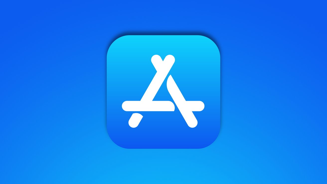 Blue square App Store logo with rounded corners, featuring a stylized white letter A made from three intersecting sticks on a smooth blue gradient background
