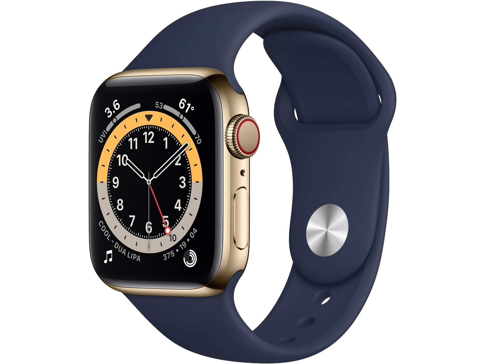 Apple Watch Series 6 with Gold Case and Navy Sport Band